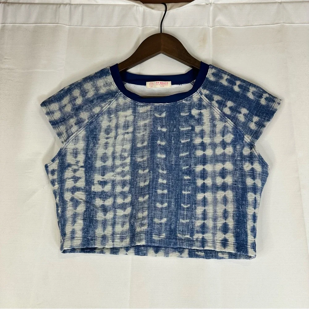 FP FREE PEOPLE BEACH Women’s Size XL Top Shirt Crew Neck Crop Tie Dye Stretch